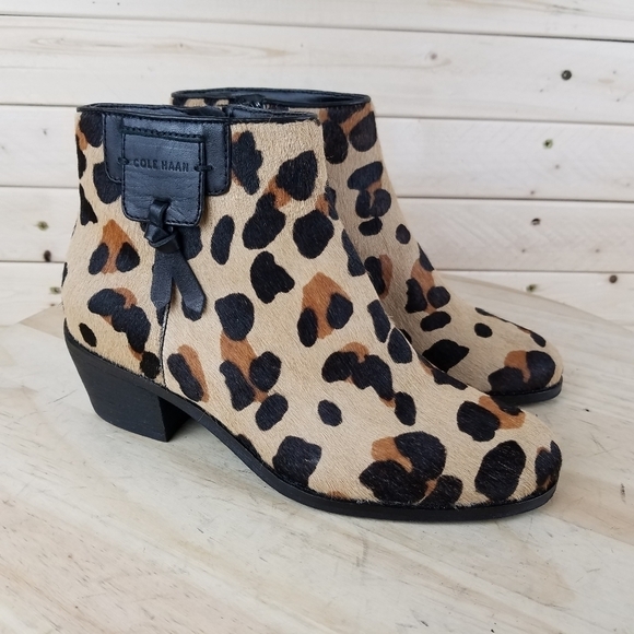 Cole Haan 5.5 US Joanna Genuine Calf Hair/Fur Bootie Boot W18105 Side Zip Jaguar - Picture 1 of 11